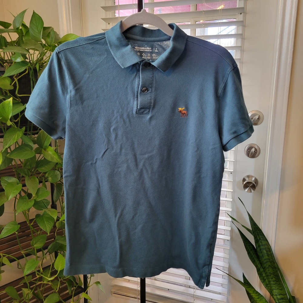 Abercrombie & Fitch Mens Blue Pique Polo Shirt S Dont Sweat It Collection Moose